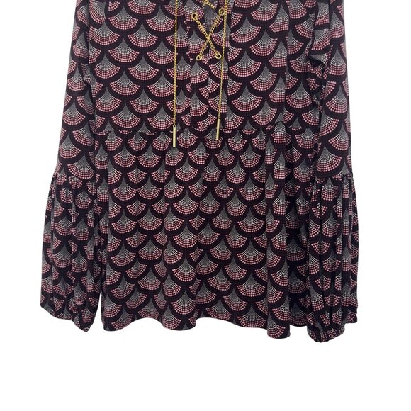 Michael Kors Womens Gold Chain Lace Up Collar Blouse SZ L Stretct Marron & Pink - Picture 11 of 11